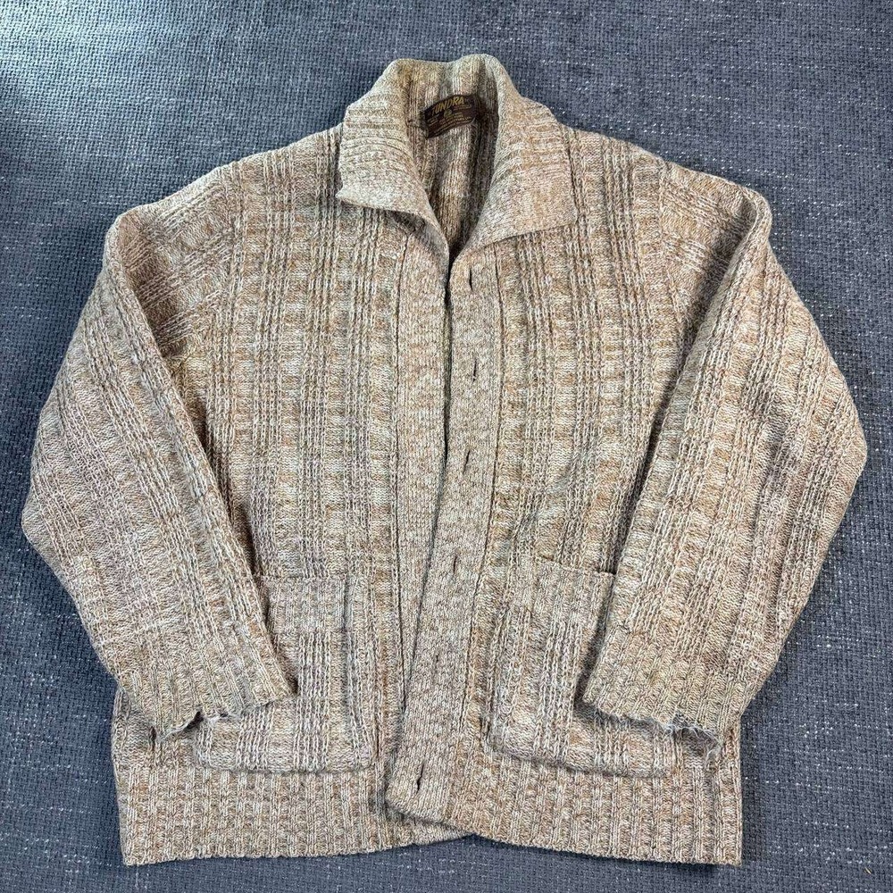 Tundra Cardigan Sweater Mens XL Tan Pure Virgin Wool Cable Knit Vintage Canada